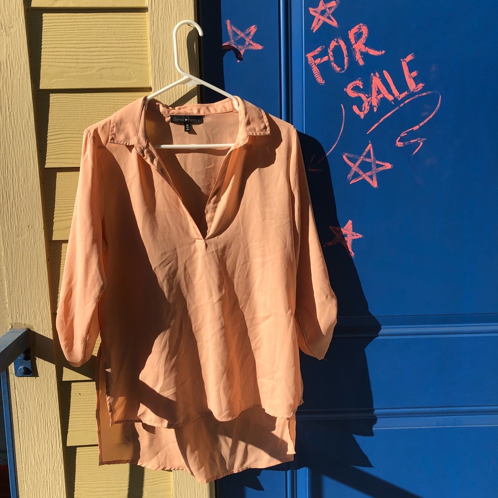 Dusty pink sheer dressy collared interview top